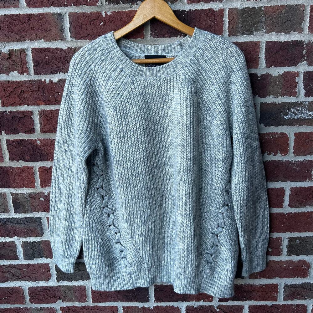 Cynthia Rowley Gray Chunky Knit Lace Side Sweater Womens Large